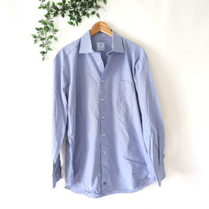 David Donahue Men's Blue Mini Check Long Sleeve Button Front Shirt Size XL